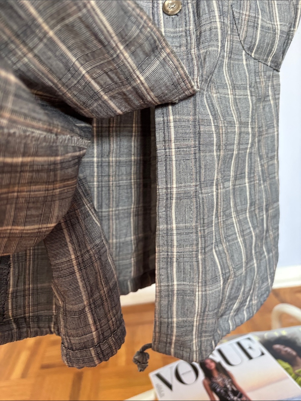 86. PETROV Gray Plaid/Cream Belted Mini Dress, with detailing - Picture 9 of 15
